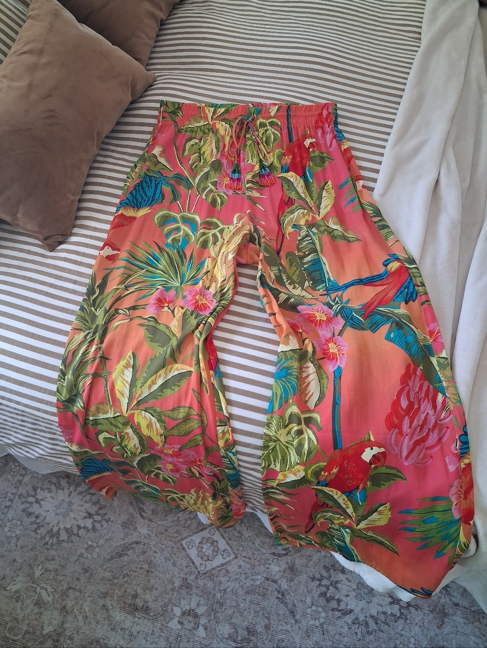 🌺🦜🌴 Rachel Roy Pink Tropical-Print Wide Leg Pants Sm 🌴🦜🌺